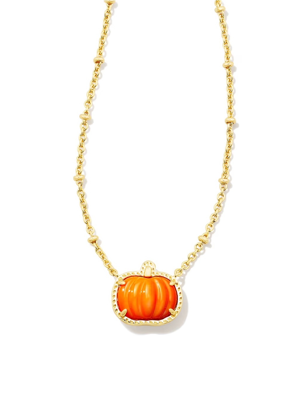 NWT Kendra Scott Pumpkin Gold Pendant Necklace in Orange Mother-of-Pearl